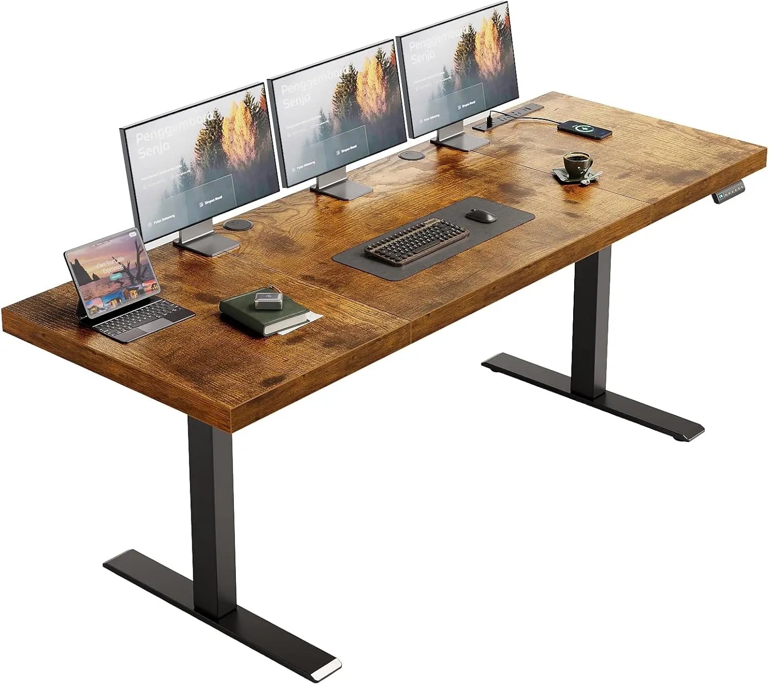 Electric Standing Desk with 3-Piece Board 71 Inch Height Adjustable Large Desk with Power Outlets Sit Stand Table,