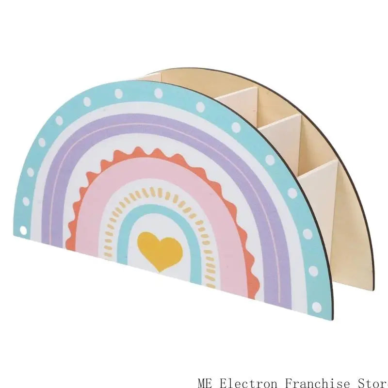 Rainbow Pen Cup Decorative Desktop Pencil Cup 5 Compartment Pen Organizers for Children Student Adult - A / CHINA