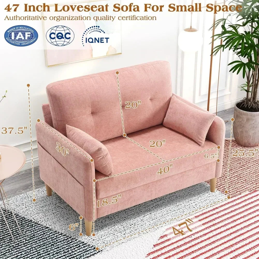 47” Small Couch for Living Room Chenille Fabric Love Seat Comfy Sofa for Bedroom with Throw Pillow Loveseat Sofa