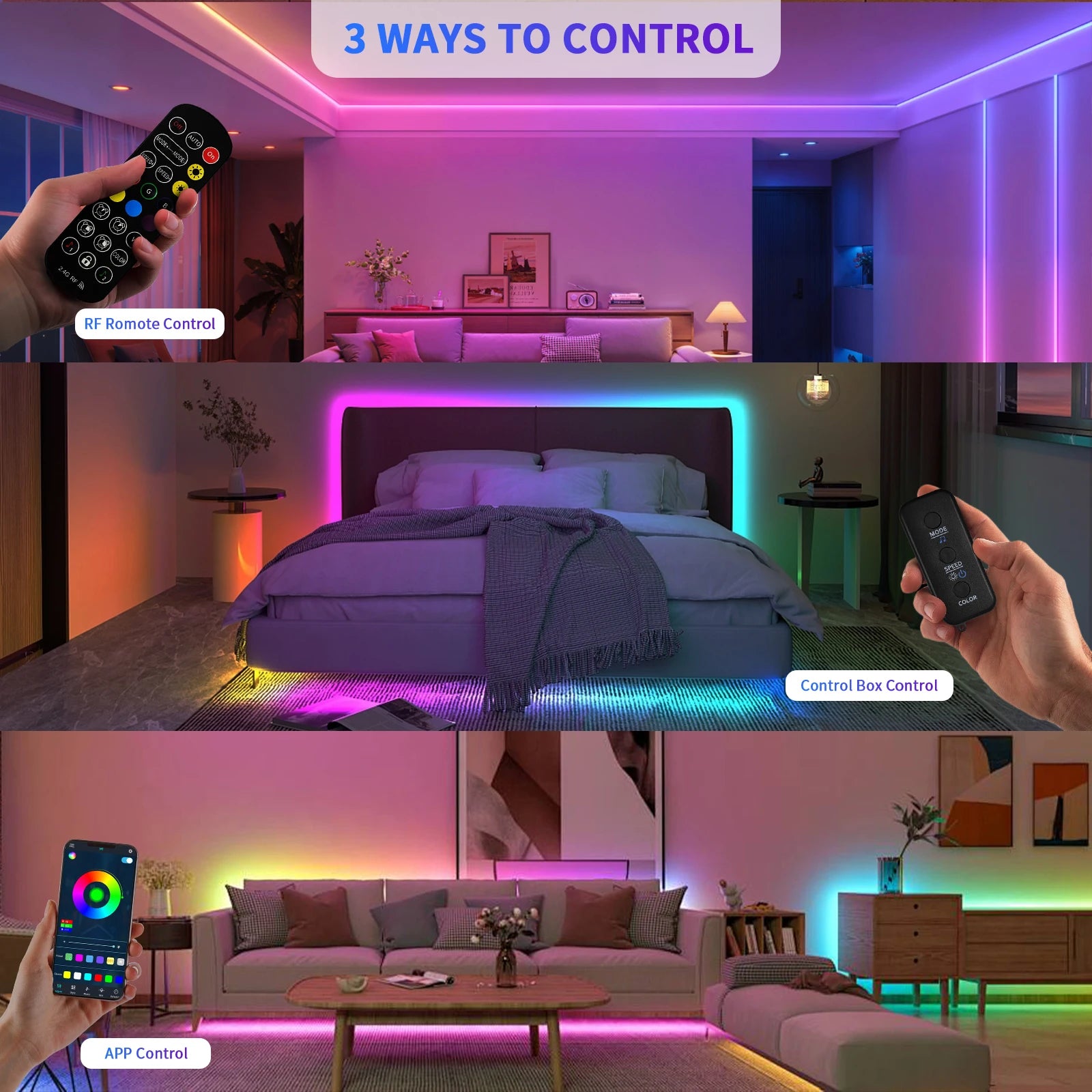 LED Strip Lights COB RGBIC 24V 6M/12M RGB LED Lights for Bedroom with RF Remote Smart Bluetooth APP Music Sync Strip