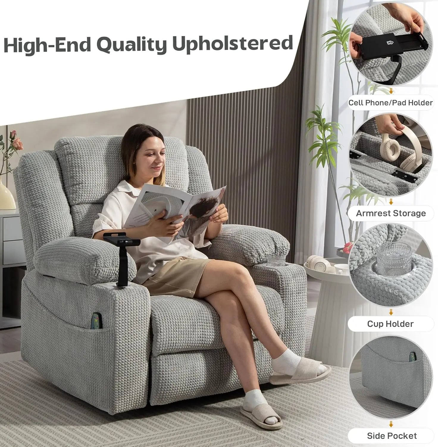[New Arrival!]Dual Motor Power Oversized Swivel Rocker Recliner Chair with Adjustable Headrest for Adults Glider