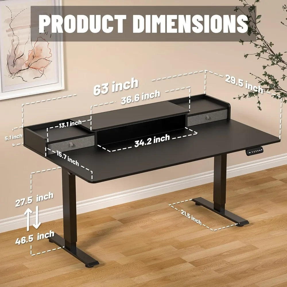 Electric Standing Desk with 2 Drawers Adjustable Height Widened Stand Up Desk with Storage Sit to Stand Ergonomic