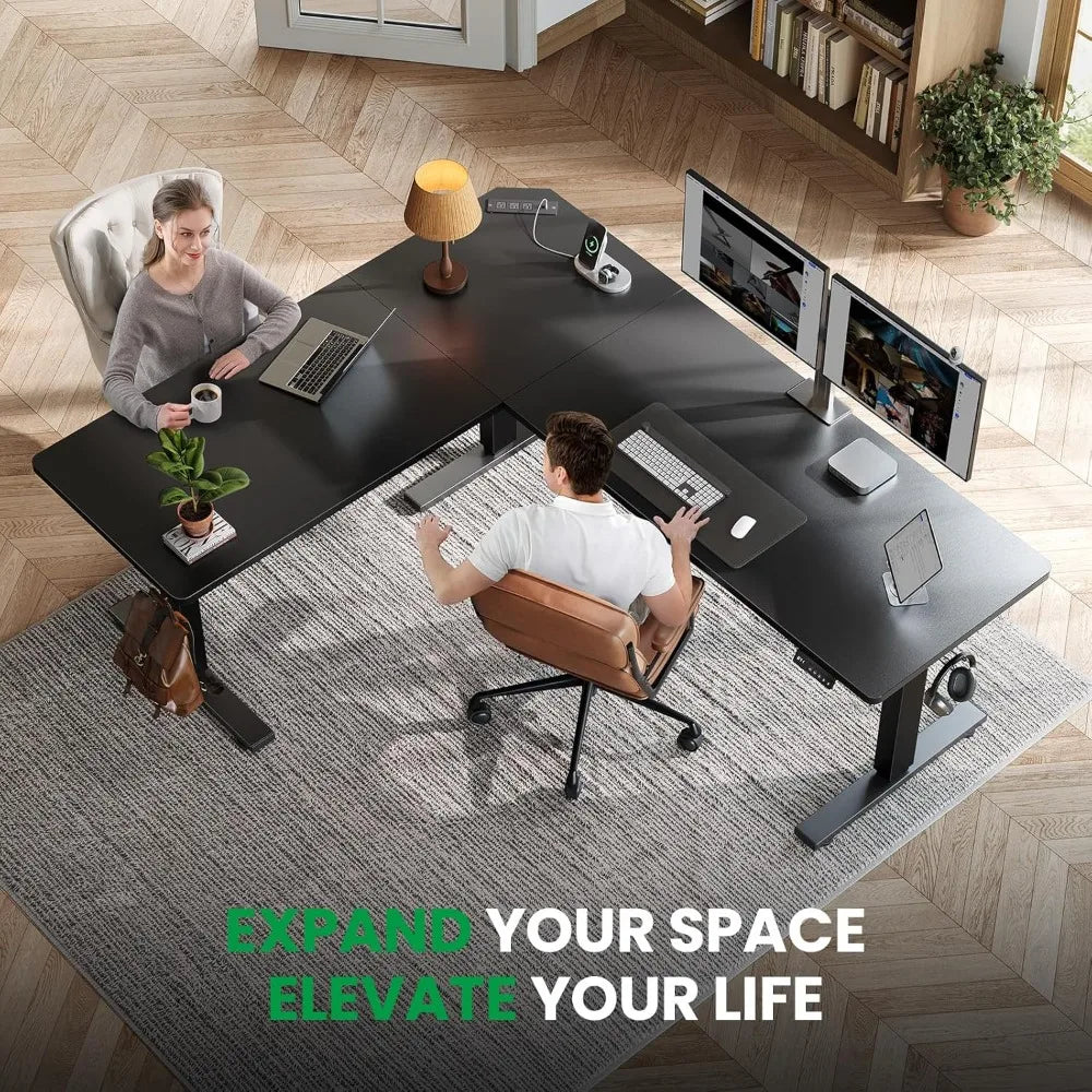 L-Shaped Standing Desk- 75 x 63 Inch Adjustable Corner Standing Desk with Charging Station - L Shape Sit Stand Table