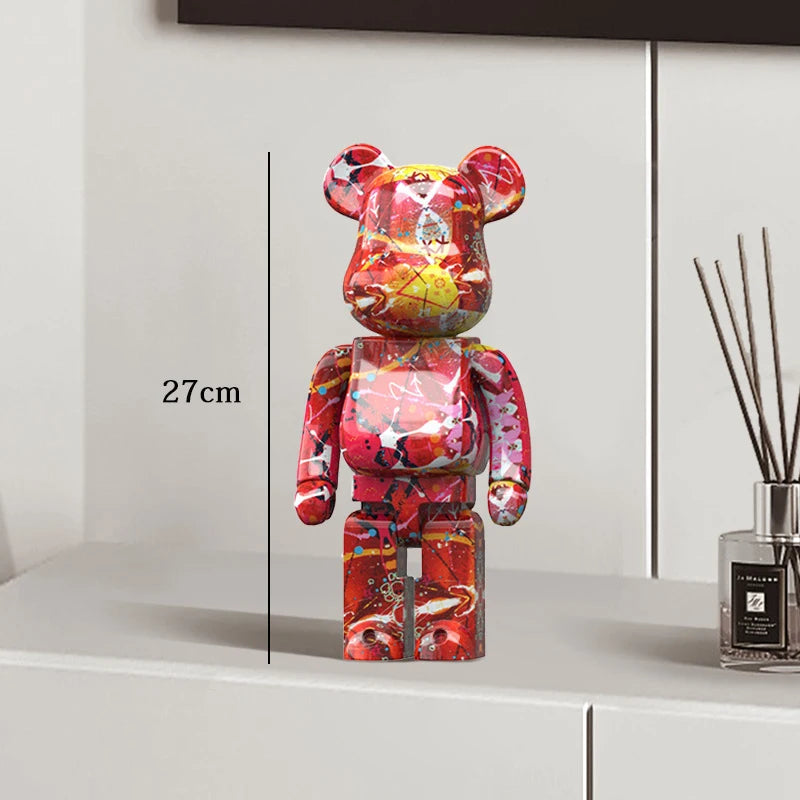 27cm Graffiti Bear Statue Paint Block Bear Decor Resin Desktop Ornaments Home Decoration Living Room Bear Floor