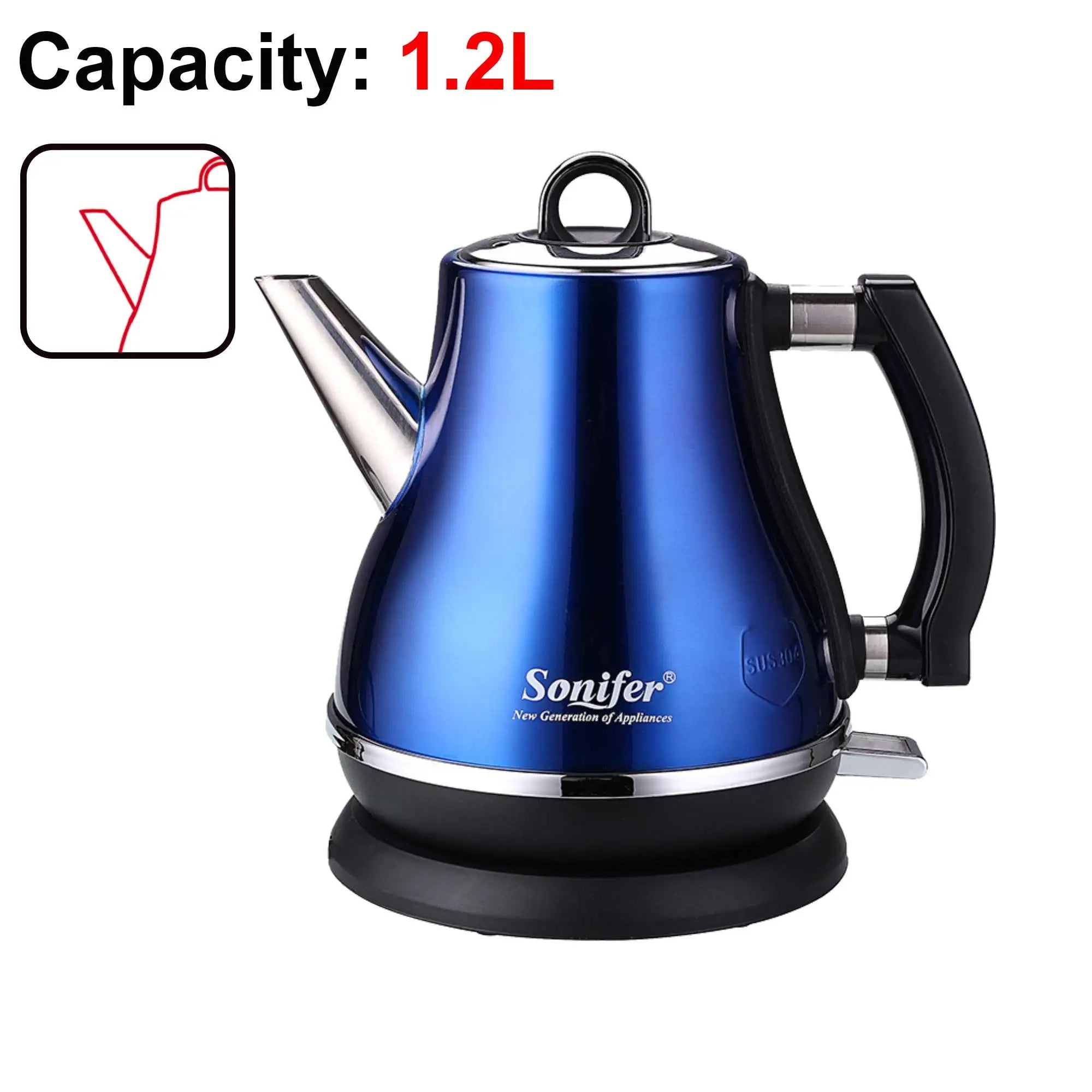 1.2L Colorful 304 Stainless Steel Electric Kettle 1500W Household 220V Quick Heating Electric Boiling Tea Pot Sonifer
