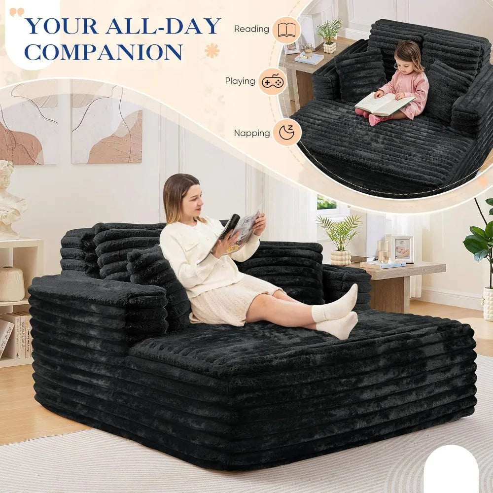 Oversized Chaise Lounge Indoor Modern Plush Corduroy Fabric Deep Seat Boneless Memory Foam Sleeper Chaise Lounge Sofa