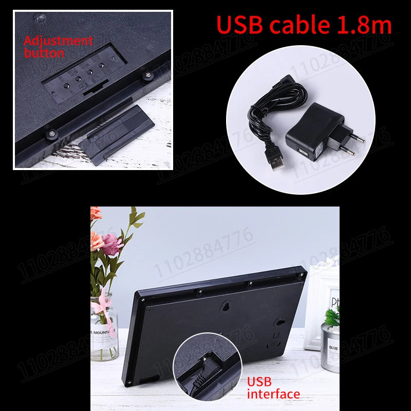 LED Digital Electronic Clock Backlight Large Digital Alarm Clock Temperature Calendar Bedroom Wall Calendar Clock