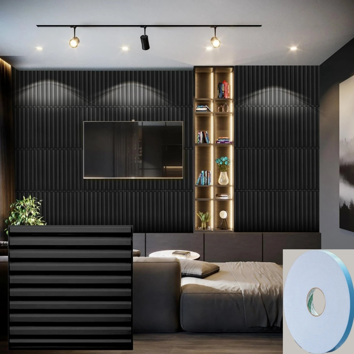 12/20/30pcs 3D pvc wall panels for indoor wall decoration for living room hall bedroom hotel office,including tape