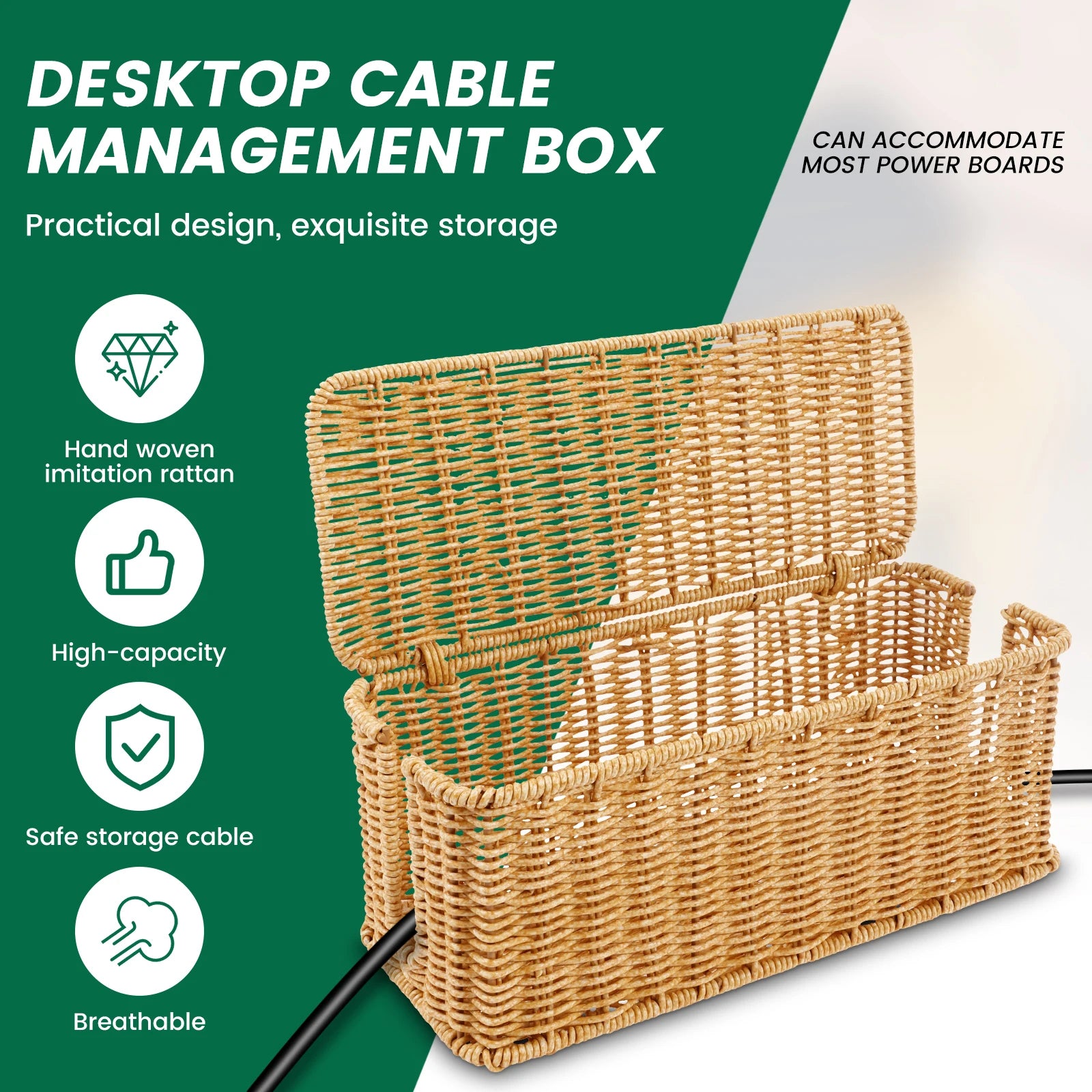 Imitation Rattan Cable Organizer Box Office Desk Charger Socket Network Line Storage Bin Power Cord Charger Storage Box