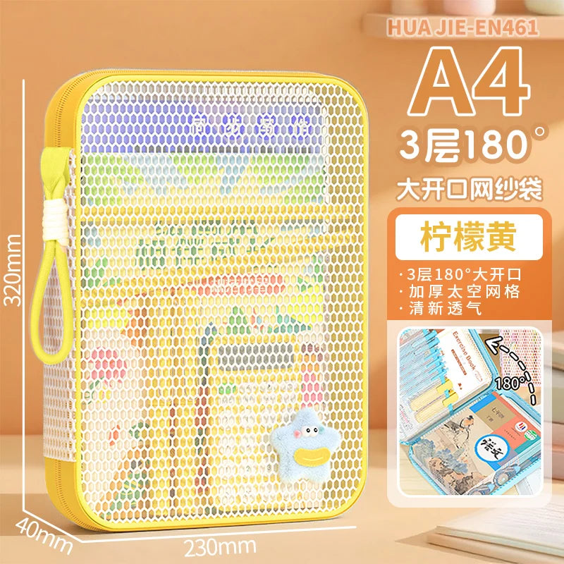 HUAJIE A4/A5 Zipper Document Bag Multi-Layer Subject File Folder Large Capacity Storage Bag with Handle for Students