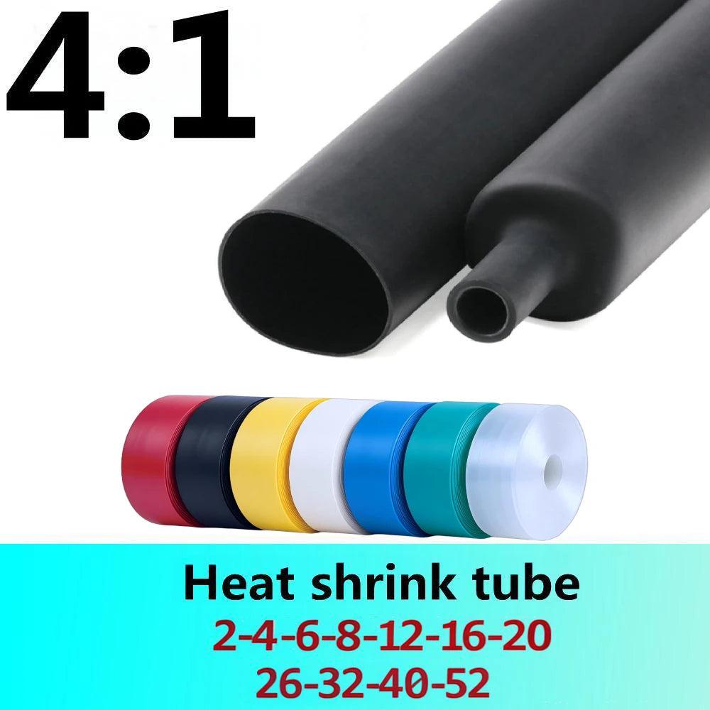 4:1 Heat Shrink Tubing with Adhesive 1m/2m/5m 7 Colors 2mm–52mm Dual-Wall Thicken Polyolefin Adhesive Wire and Cable