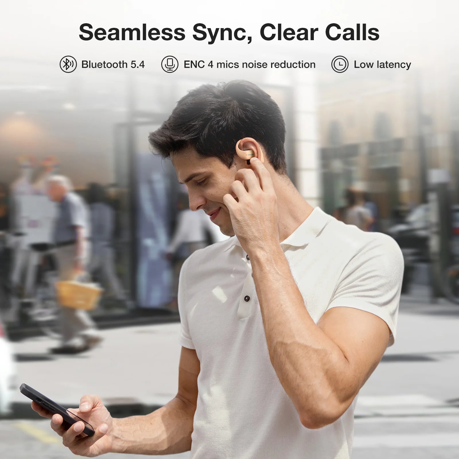 BR-CT3 Open Ear Earbuds bluetooth V5.4 Air Conduction Earhook Enhanced Bass 4 Mics Clear Calls App Control 28H Earphones