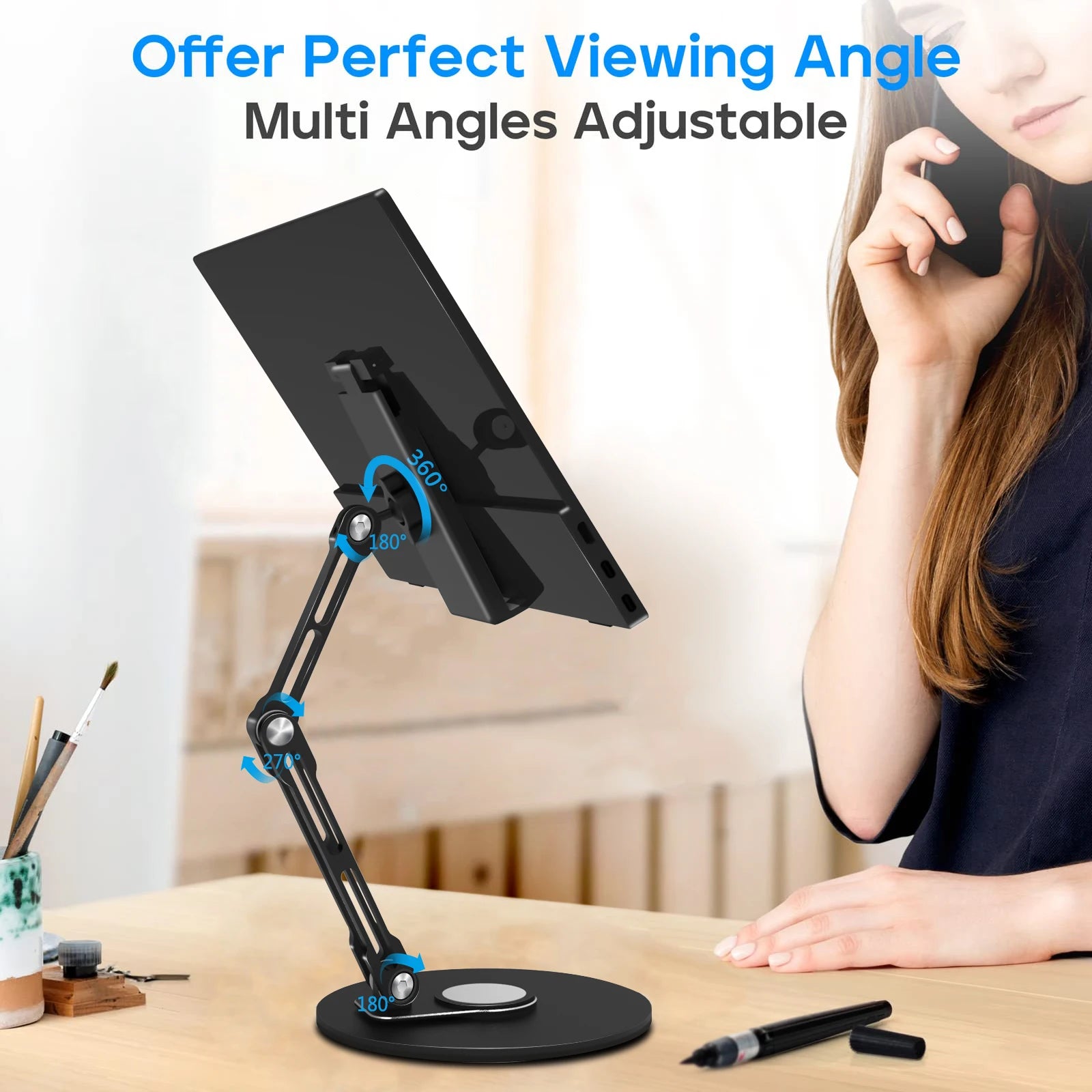 Bimawen Desktop Rotating Folding Stand Phone Lazy 360° Storage Portable Monitor Stand 4.7-16 Inch Metal Body Telescopic