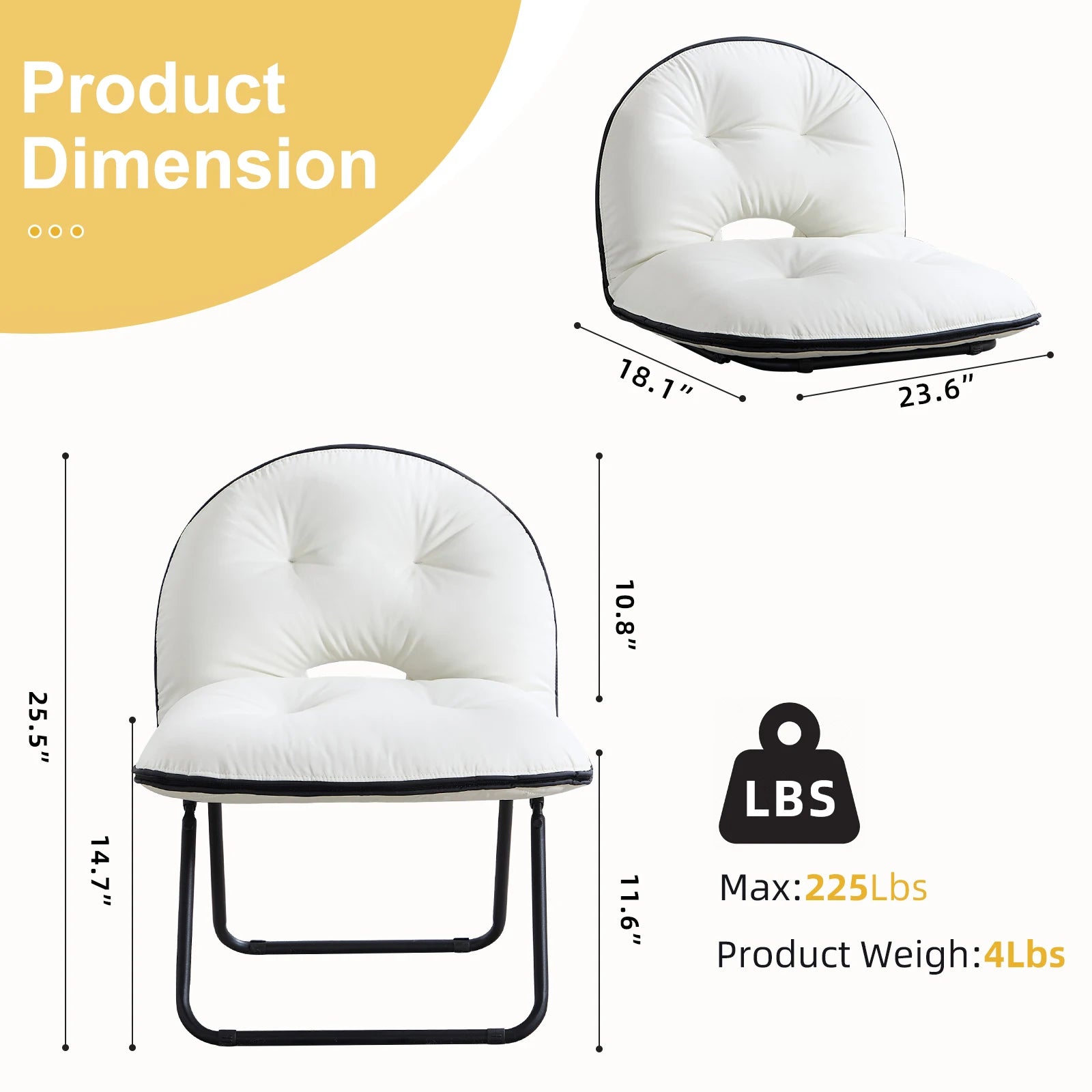 EBELLO Portable Portable Folding Chair with Upholstered Living Room Portable Lounge Chair - Rice White / United States