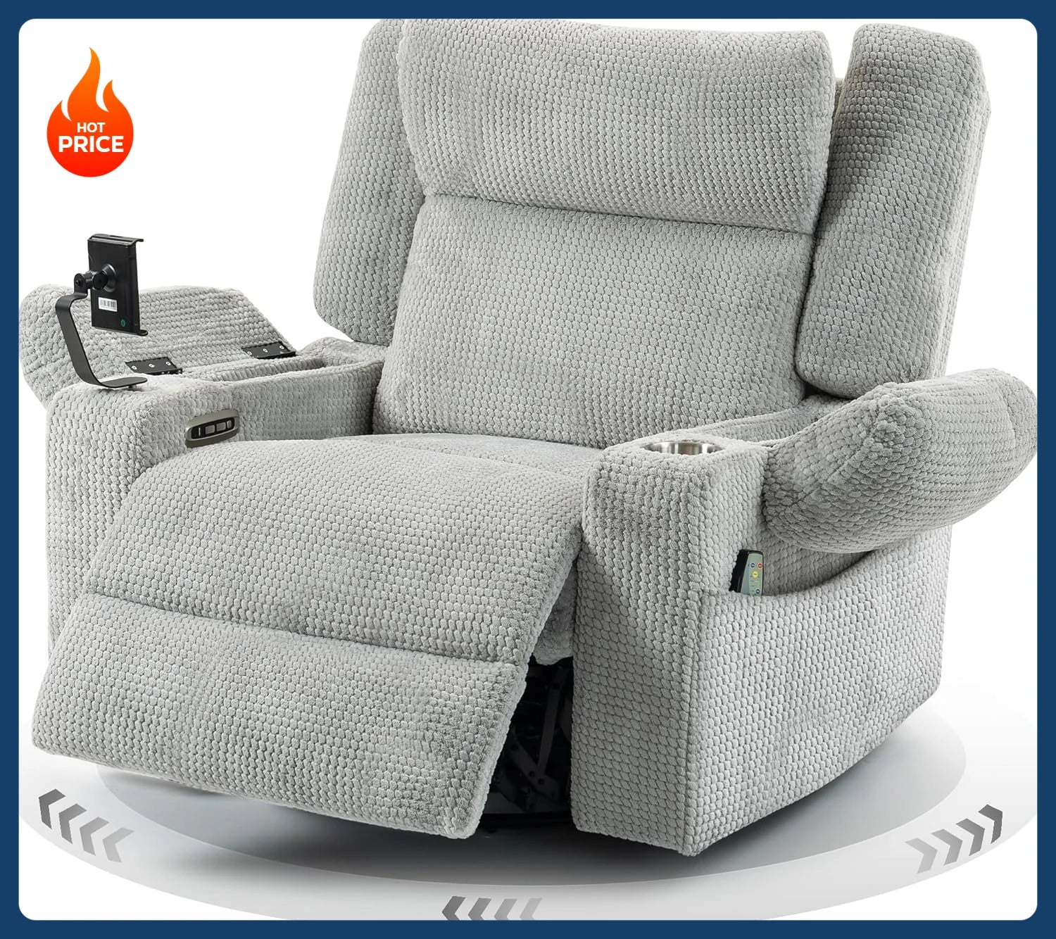[New Arrival!]Dual Motor Power Oversized Swivel Rocker Recliner Chair with Adjustable Headrest for Adults Glider