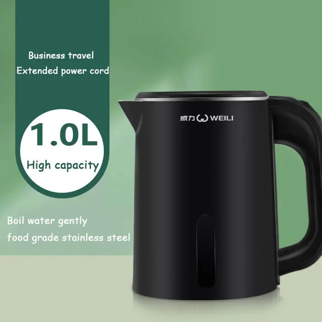 1.0L Mini Electric Kettle Small Capacity 304 Stainless Steel Teapot Hotel Dormitory Kettle Portable Travel Boil Water