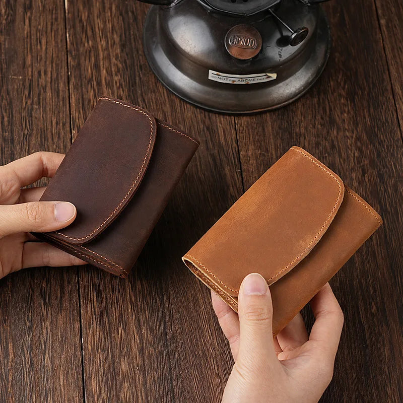Vintage Crazy Horse Leather Credit Card Holder Wallet Mens Real Cowhide Slim ID VIP Business Cards Case Bag Small Coins