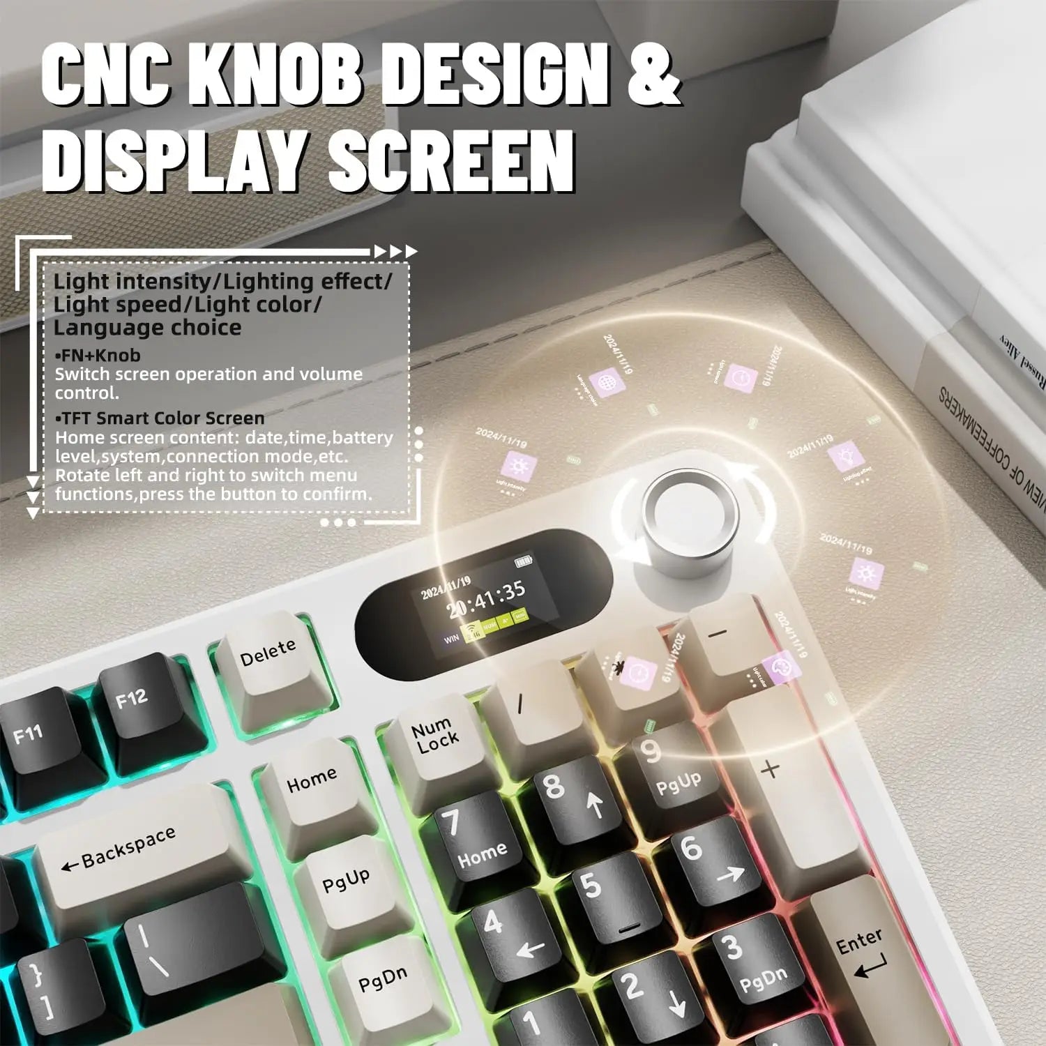 ATTACK SHARK X98Pro Wireless Mechanical Keyboard with Screen & Knob Tri-mode Gasket Hot Swappable RGB Keyboard Web