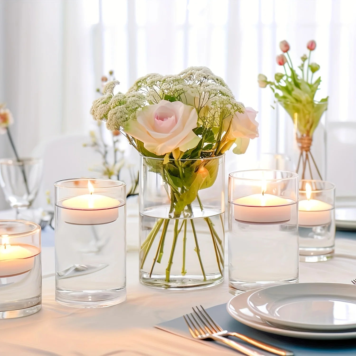 Glass Cylinder Vase 5.5 英寸 6 英寸 Tall Clear Vase Hurricane Candle Holder for Wedding Party Home Decor