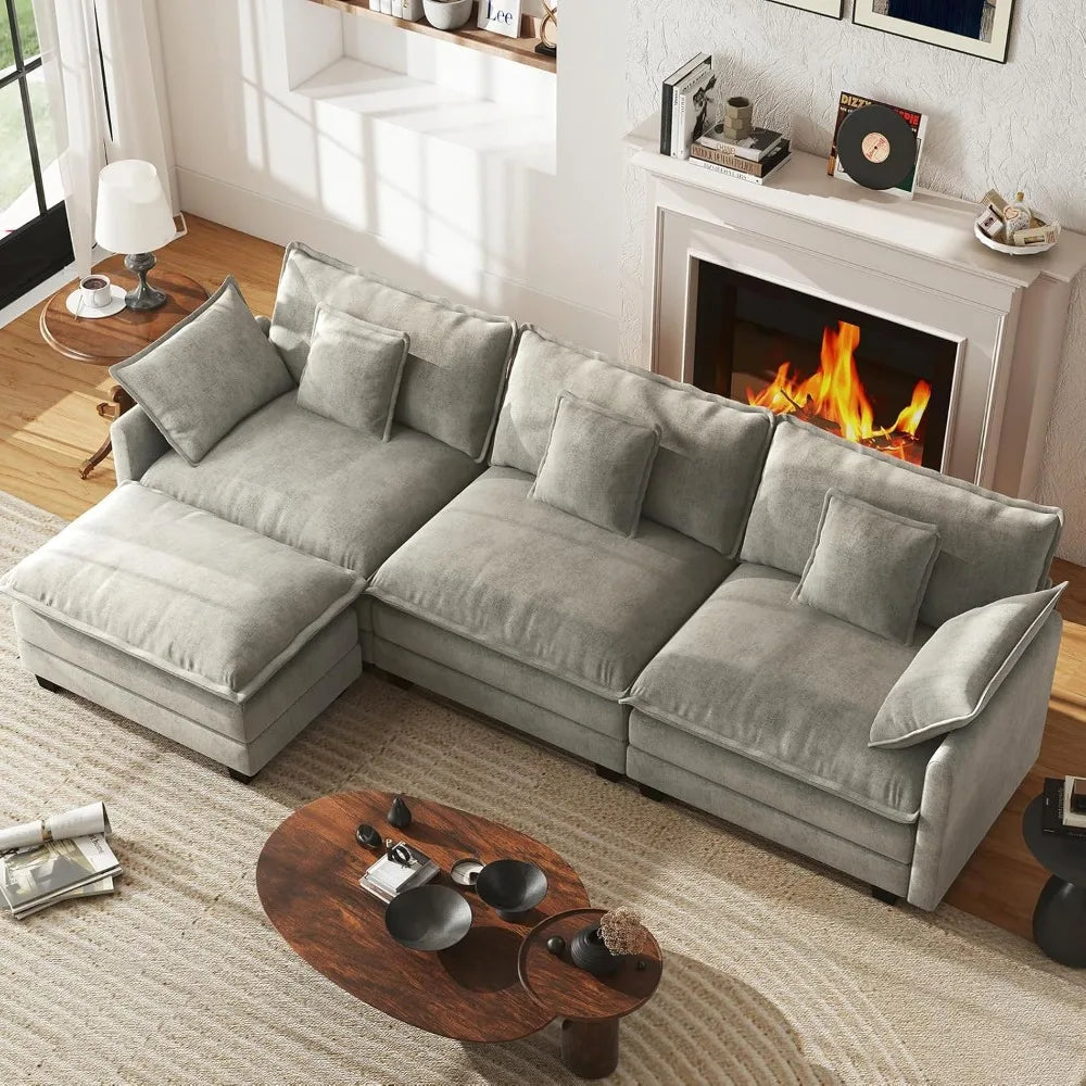 111.4” Cloud Couch Modular Sectional Sofa Comfy Modern 3-Seater Couches with Pillows & Upholstered Deep Seat Cushion