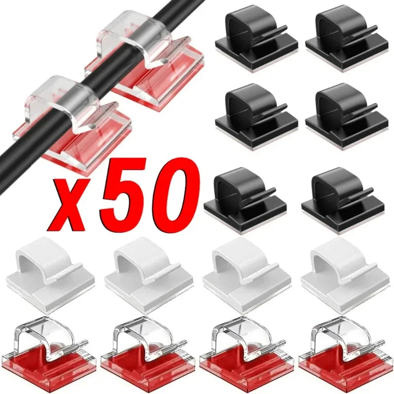 10/20/50PCS Cable Organizer Clips Wire Winder Holder Protector USB Cable Management Adhesive Hooks Desk Clamp For Home