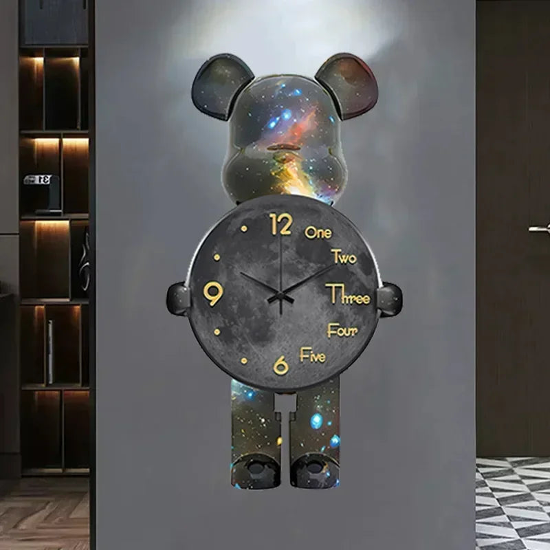 Aesthetic Bear Wall Clock LED Lamp Unique Bear Silent Watch Sconce Luxury Porch Livingroom Decoration Interior Light
