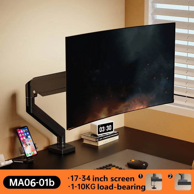 Single Monitor Mount Bracket for 14″–32″ Screens Height Adjustable Monitor Arm with C-Clamp Home Office Monitor Stand