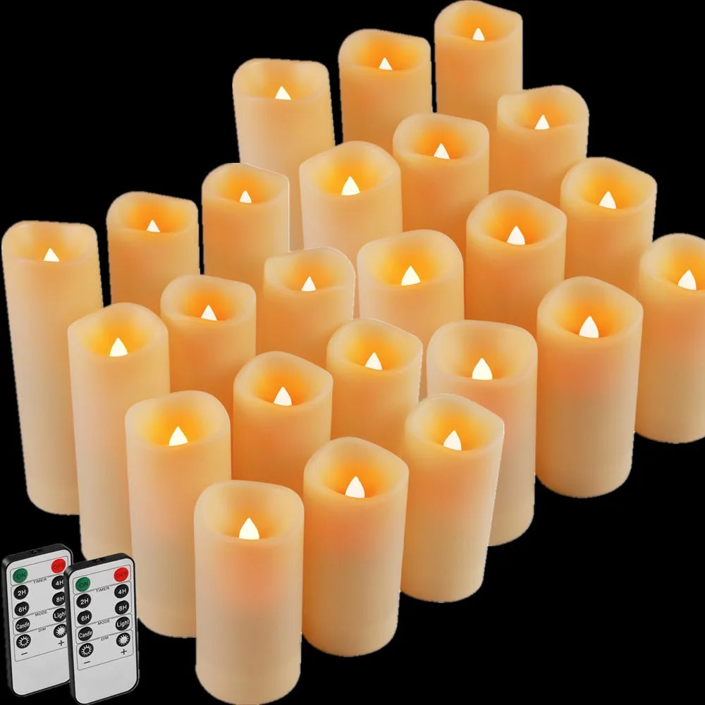 24/48Pc Waterproof Flameless LED Electronic Candles 4’’ 5’’ 6’’ 7’’ LED Tealight with 10-Key Remote 2/4/6/8Hour Cycling