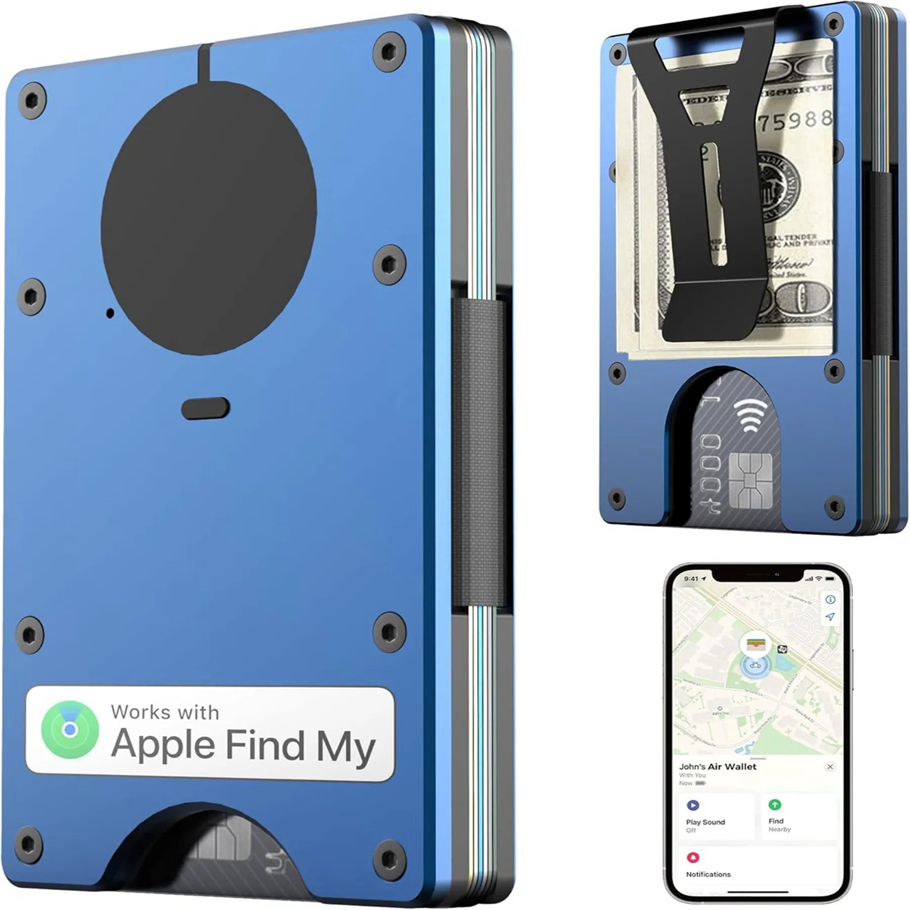 Wallet with Built in Airtag Chip RFID Blocking Credit Card Holder Compatible with Find My iOS Only Detachable Money