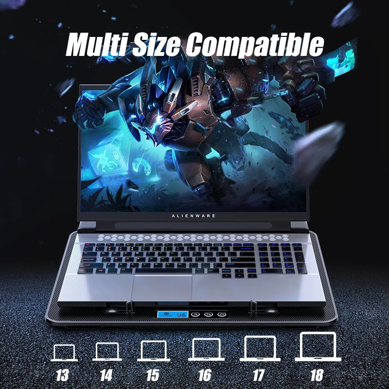 A9 Gaming RGB Laptop Cooling Base 2 USB Ports 6 Fan Gaming LED Light Notebook Cooler For 13-18 Inch For Macbook Laptop