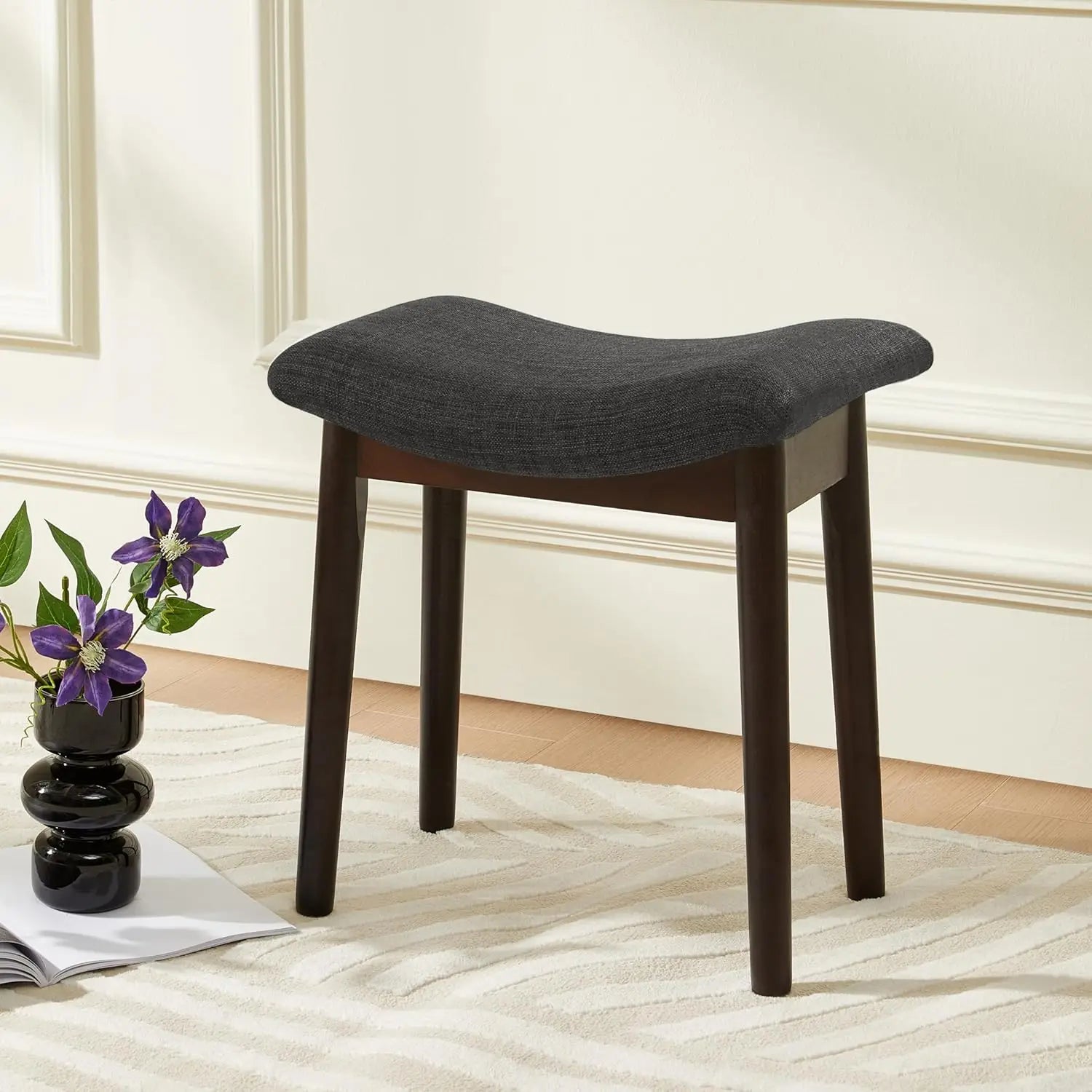 Vanity Stool Vanity Chair 18 Inch- Stool Chair Wood Legs Modern Piano Bench Makeup and Foot Stool for Bedroom. - Brown