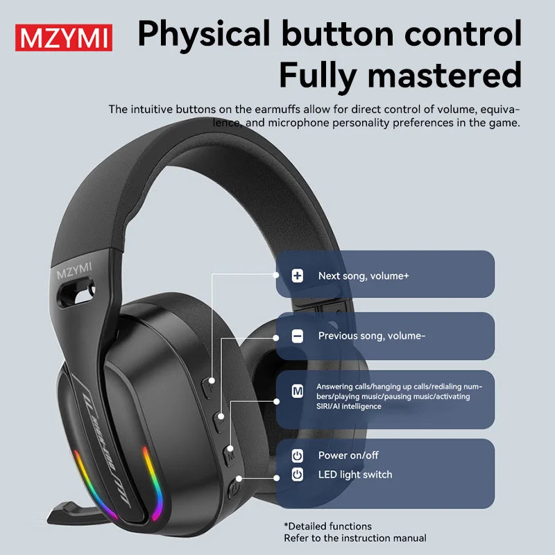 MZYMI Foldable Over Ear Headset B500 RGB Wireless Gaming Earphone Low Latency Outdoor Sport Headphone Built-in Mic