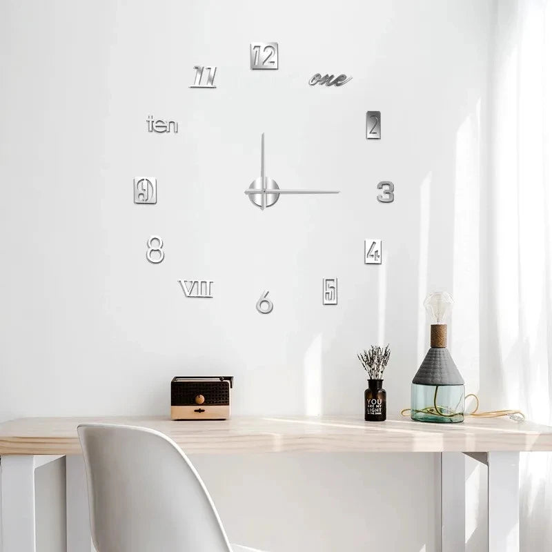 2D/3D Large Roman Numeral Acrylic Mirror Wall Clock Sticker Fashion DIY Quartz Clocks Watch Home Decoration Living Room