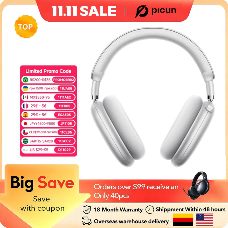 Picun F8 Pro ANC Wireless Headphones 3D Spatial Audio Head Tracking -52dB ANC HIFI Bluetooth Headset ENC HD Mic