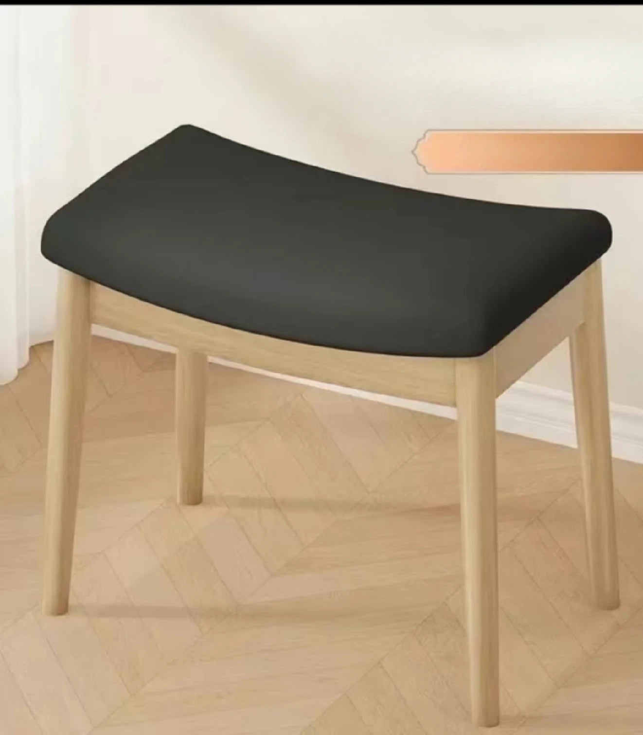 Vanity Stool Vanity Chair 18 Inch- Stool Chair Wood Legs Modern Piano Bench Makeup and Foot Stool for Bedroom. - Black