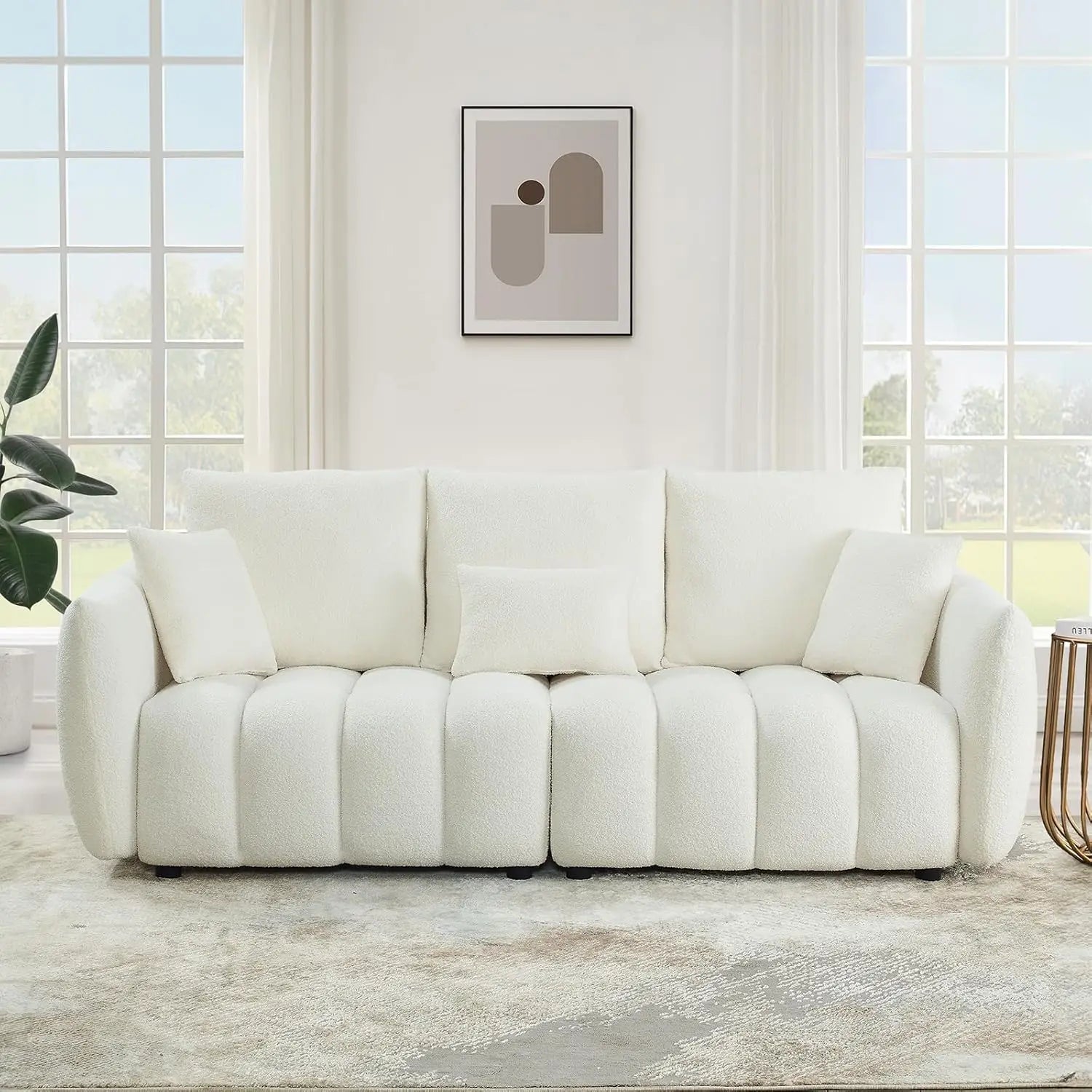 82’’ Modern Sofa Couch Comfy Deep Seat Teddy Cloud Sofa Upholstered 3-Seater Boucle Couch Oversized Loveseat for Living