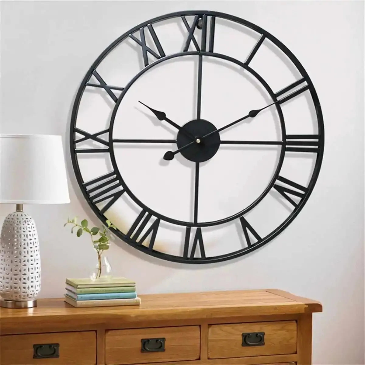 Modern 3D Large Wall Clocks Roman Numerals Retro Round Metal Iron Accurate Silent Nordic Hanging Ornament Living Room
