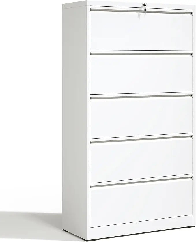 Locking File Cabinet with 5 Drawer Heavy Duty Large Metal Filing Cabinet Home Office Secure Lateral Organizer w/ Wheels
