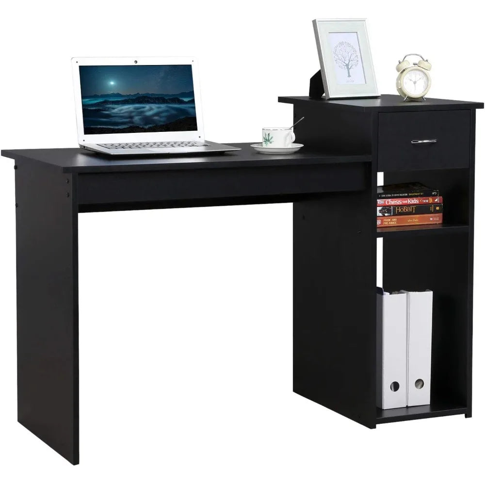 Home office computer desk with storage drawers and monitor stand wooden PC laptop desk modern minimalist style computer