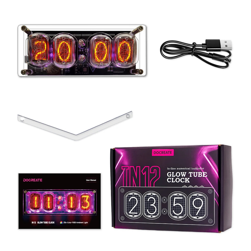 4-bit IN-12 Glow Tube Clock IN12 Nixie Clock Base Gift Ambient Lighting Computer Desktop Accessories Advanced Version