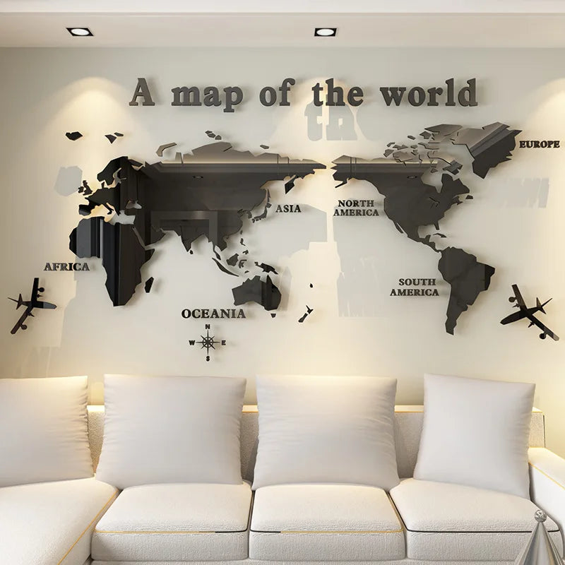 World Map Mirror Wall stickers for Living Room decoration Classroom Self adhesive Wall posters Office Decoration Home