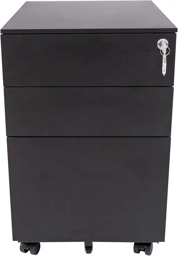 Stand Up Desk Store 3 Drawer Under Desk Lockable Rolling File Cabinet with Stable 5 Wheel Design (Black Wide) - United