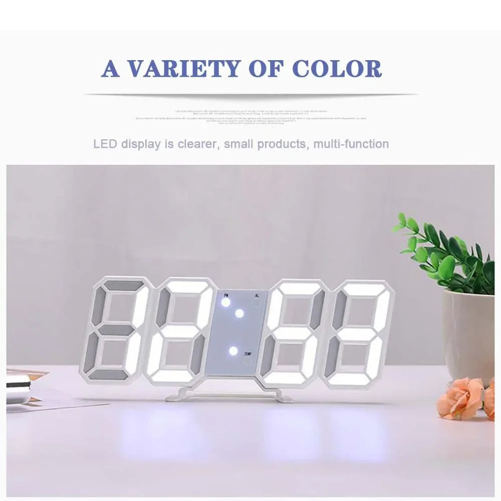 Table 3D LED Digital Alarm Clock Wall Clock Time/Date/Temperature for Home Kitchen Offices Clock Decoration Garden