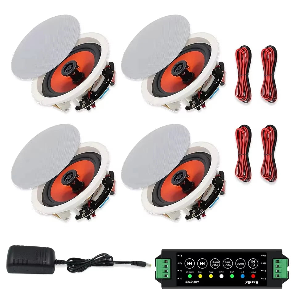 Herdio 4PCS 6.5’’ 600 Watts Bluetooth Ceiling Speakers Wired Home Recessed Speaker System Perfect For Indoor Kitchen