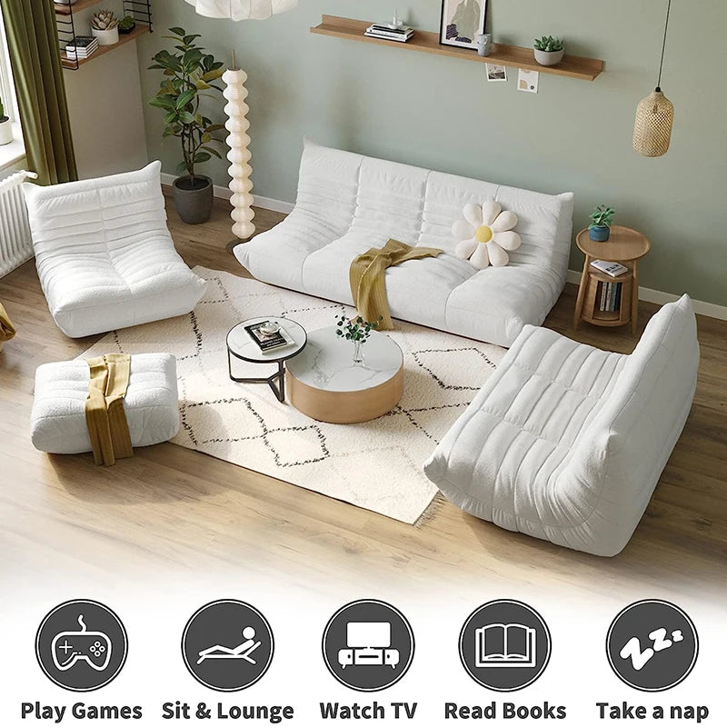 Teddy Fabric Bean Bag Sofas Comfy Lazy Floor Sofa Couch Soft Lounge Chairs Foam-Filled Accent Chair for Living Room