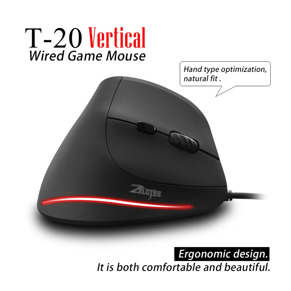 ZELOTES T20 Ergonomic Mice Silent Wired Vertical Rechargeable Ergonomic 3200 DPI USB Optical Laptop Computer PC Gamer