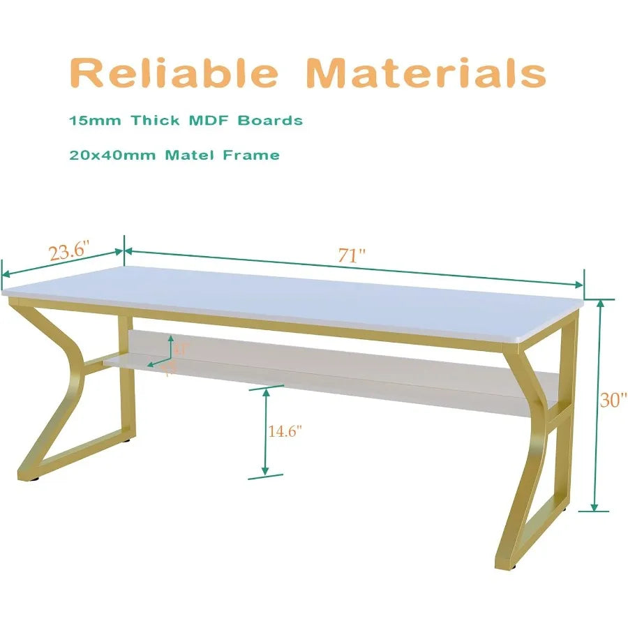 Extra Long Desk with Bookshelf for Home and Office 71 Double Long Writing Table Ideal for 2Person Workstation Modern