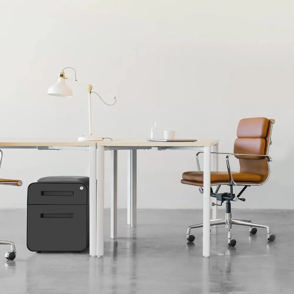 STOCKPILE Mini Seated 2 Drawer Mobile File Cabinet with Removable Magnetic Cushion Seat - Short Version Metal Filing