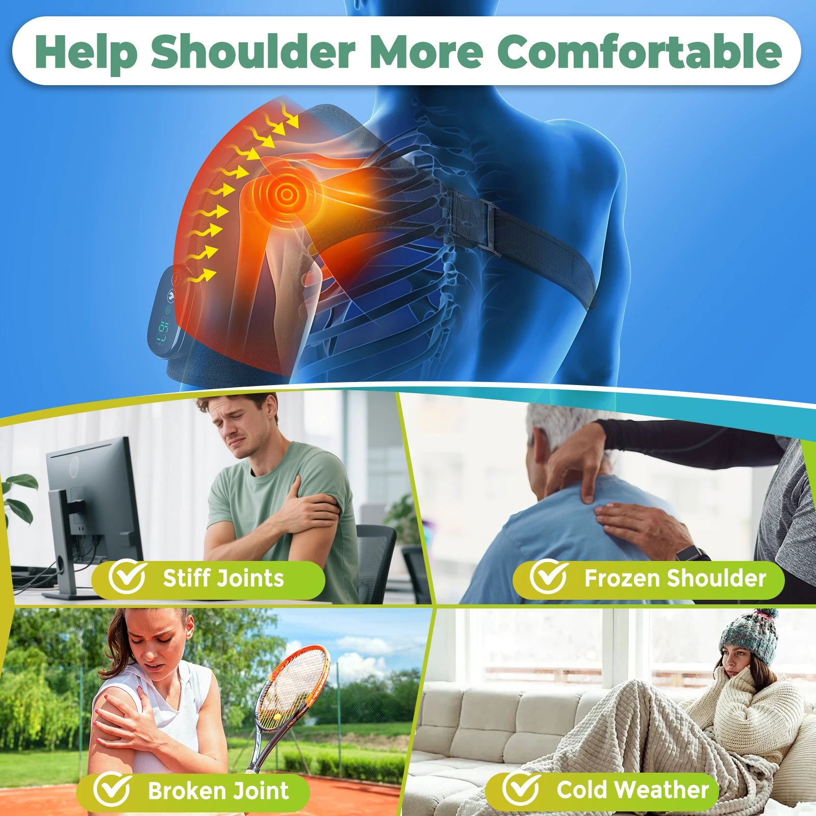 Electric Shoulder Massage Belt Brace Cordless Vibration Physiotherapy Muscle Relaxation Massager for Knee Elbow Support