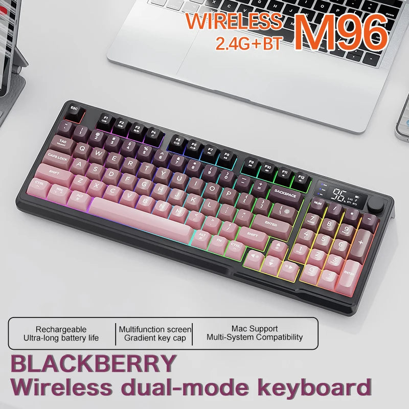 FreeWolf M96 Wireless Keyboard with Screen,Gaming Keyboard Bluetooth Dual-Mode Connection,Multi-Device